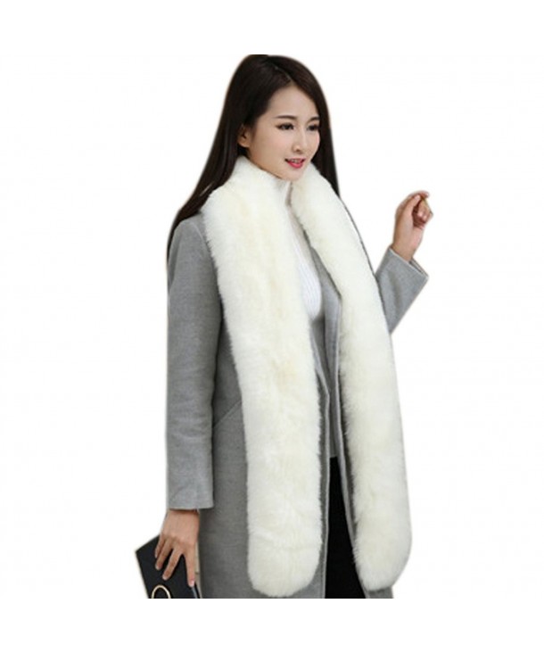 Men Women Winter Warm Faux Fox Raccoon Fur Collar Stole Long Scarf Shawl - White Fox - CY17YW7O2TO