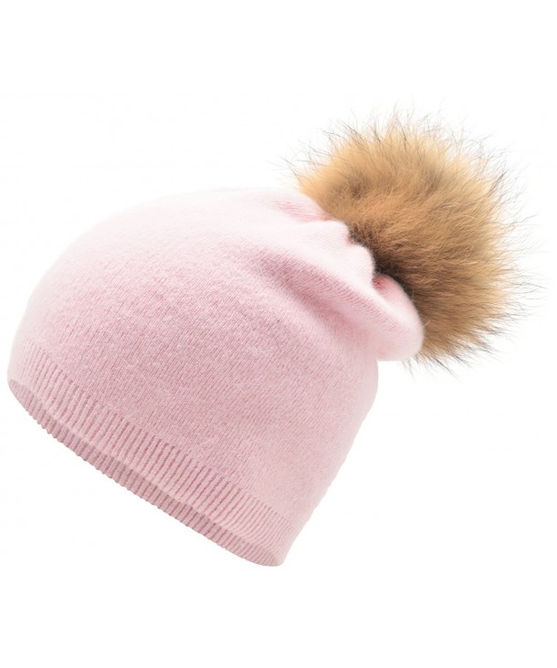 MIUK Women's Cashmere Beanie Pompon Stretchy Knitted Hats - Pink - CP188WDG948