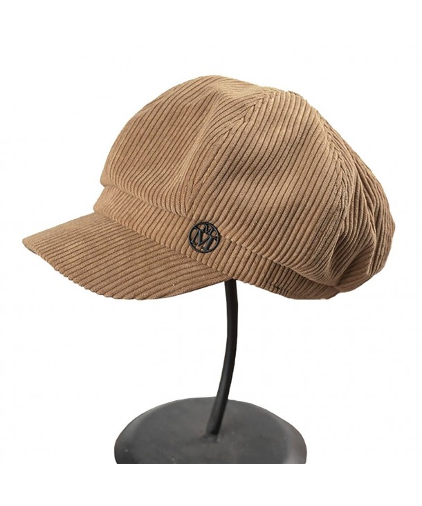Women's Octagonal Hat Cotton Corduroy newsboy Cap Gatsby IVY Hat - Brown - CQ183K9O5E2