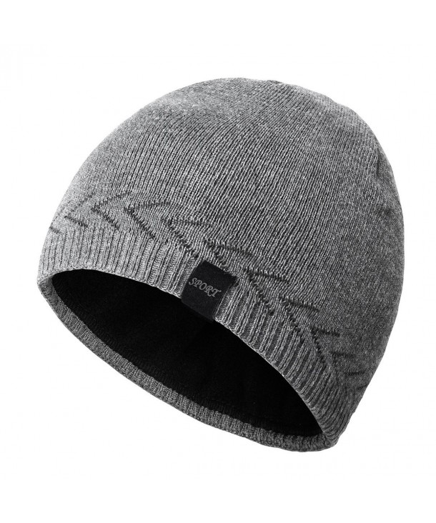 OMECHY Mens Winter Warm Knitting Hats Plain Skull Beanie Cuff Toboggan Knit Cap 4 Colors - Grey - CB186YNQWAR