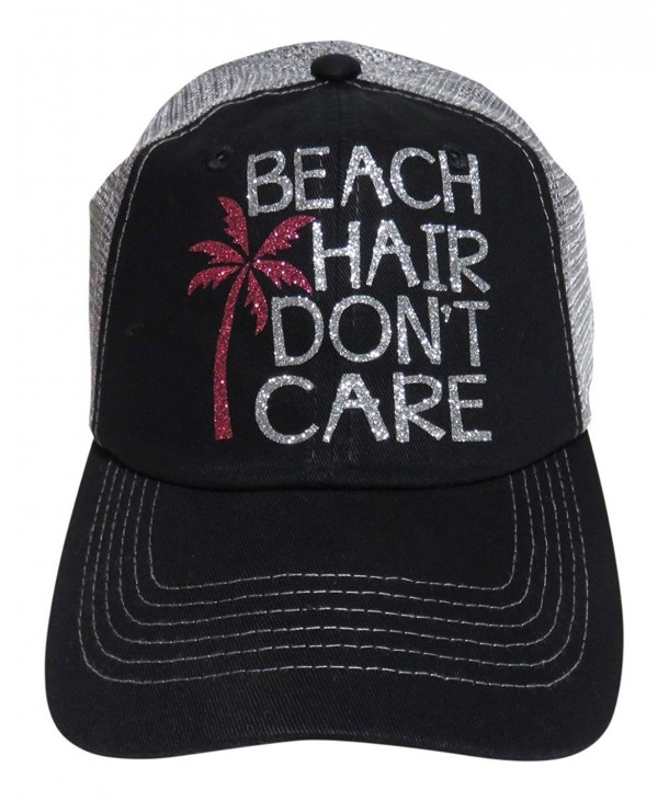 Silver Glitter Beach Hair Don't Care Black/Grey Trucker Cap Hat - CQ12GU4TL15