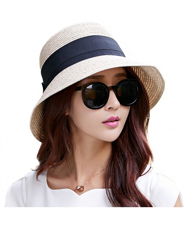 SIGGI Womens UPF50 Foldable Summer Sun Beach Straw Hats accessories Wide Brim - 69087_beige3 - CD12E73Y6YX