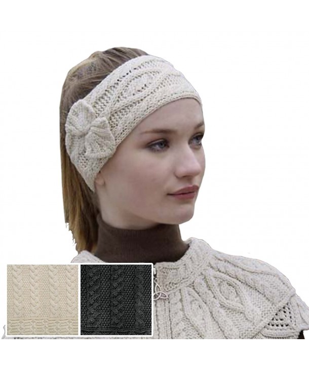 100% Irish Merino Wool Ladies Stylish Aran Knit Head Band by West End Knitwear - Charcoal - CZ11KNDTV79