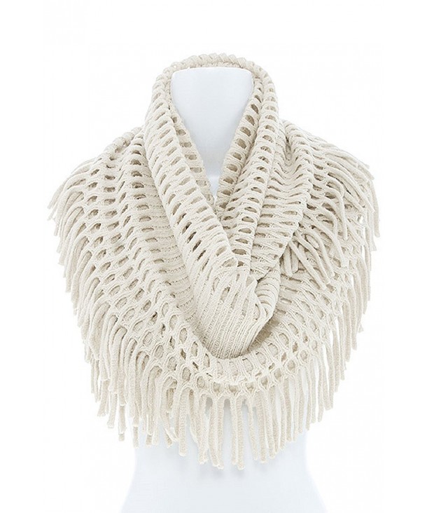 Women's Winter Warm Knit Infinity Fringed Scarf- Multiple Colors KSF1415 - Ivory - CG1874XZKDE