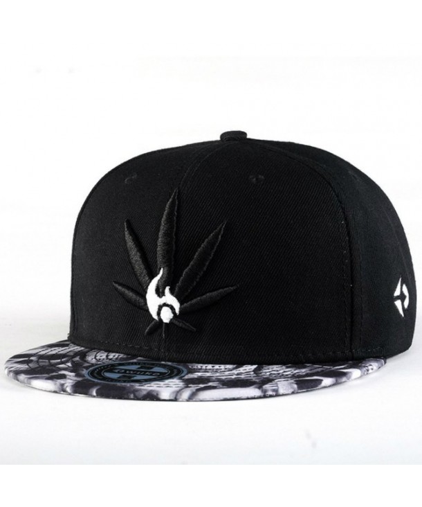 Unisex Hip Hop Embroidered Marijuana Weed Snapback Hat- Adjustable Baseball Cap - black leaf - CK11XN2IJJX