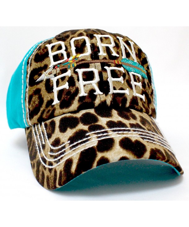 LEOPARD PRINT "BORN FREE" Embroidery Vintage Hat - Turquoise - CO186G29XYT
