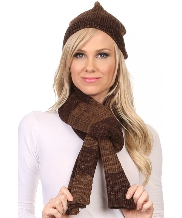 Sakkas Robin Unisex Ribbed Knit Heather Beanie Hat And Scarf Set - Brown - CU1276OYXW5
