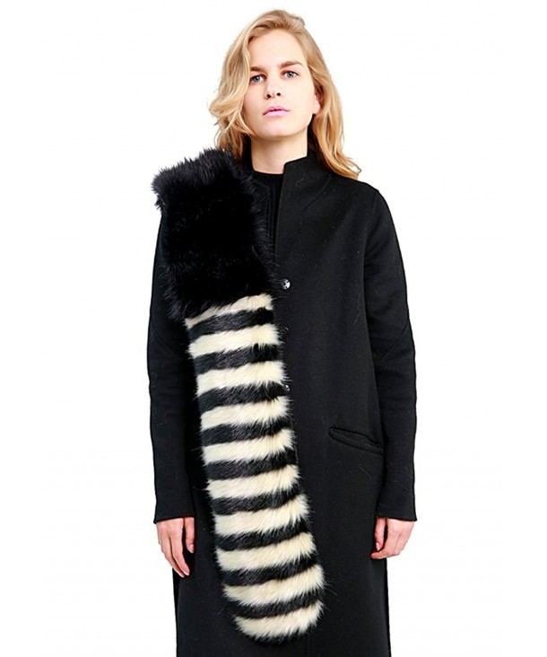 MissShorthair Striped Faux Fur Women Scarf Collar Stole Long Shawl Wraps - Black - CQ11O9OAMK7