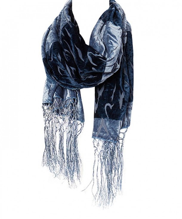 Amtal Women Safari Animal Design Velvet Silk Burnout Oblong Scarf w/Tassels - Gray - CY12O0906A2