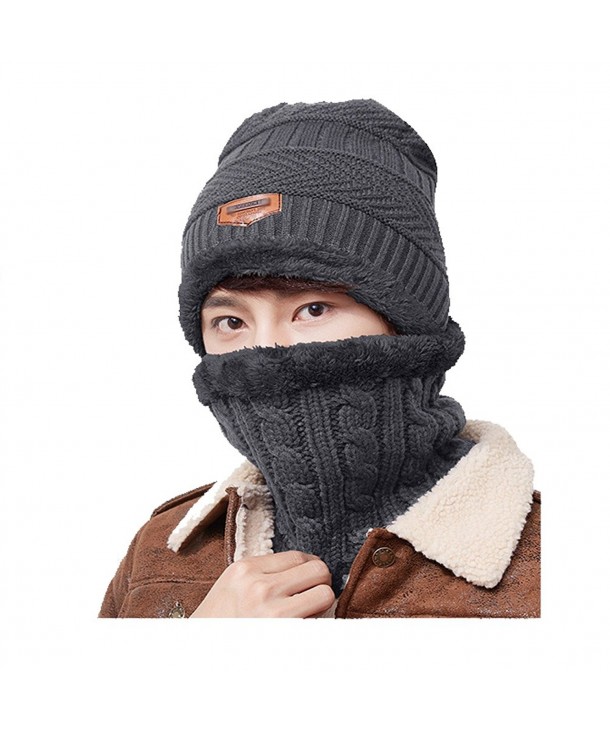 Men's Winter Beanie Hat Mens Warm Hats Scarf Set Skull Thick Knit Cap women - Grey - CY1887QTR2A