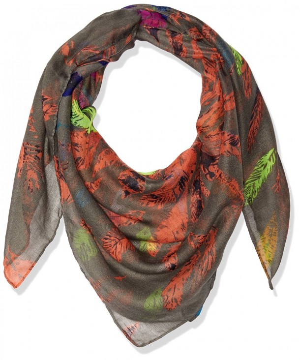 D&Y Women's Feather Print Square Scarf - Gray - C612NRS1XPP