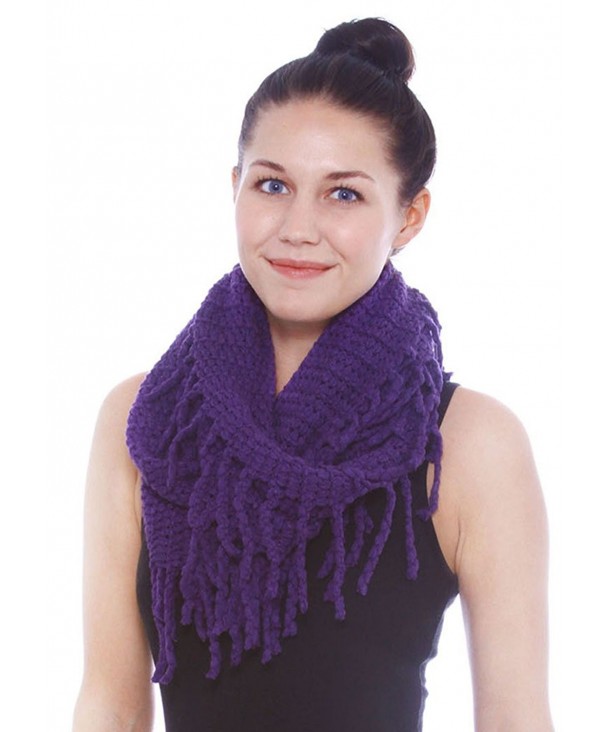 Womens Soft Winter Warm Thick Knitted Infinity Circle Loop Scarf - Purple Tassel - CN186S7G8CW