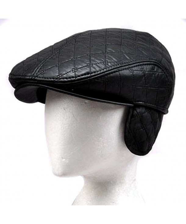 LOCOMO Faux Leather Black Velvet Inside Folding Ear Flap Flat Cap FFH218s57 - C512O7OXKLP