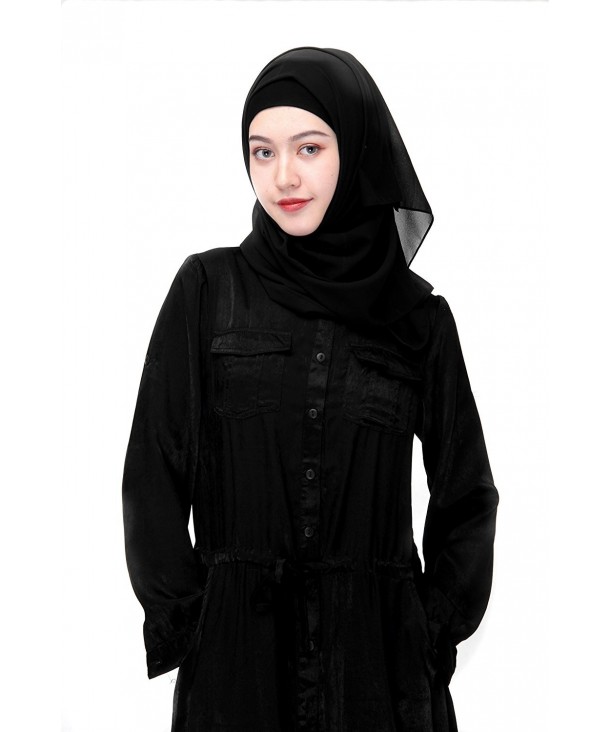 Uphily Lightweight Muslim Hijab Cap Chiffon Islamic Hijab Long Scarf Head Shawl - Black - CZ17YORDNLZ