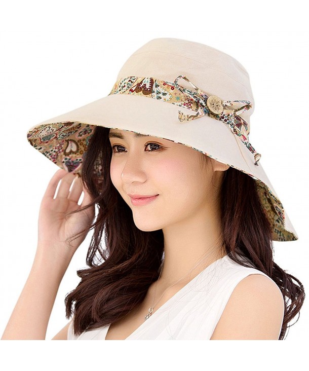 HAPEE Womens Sun Hat Hindawi Summer Reversible UPF 50+ Beach Hat Foldable Wide Brim Cap - Beige - CA183LC3YNA