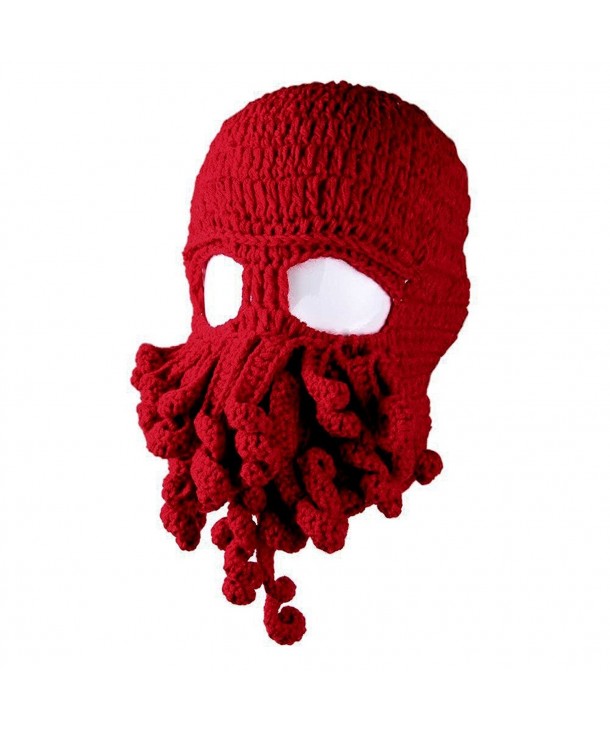 Amurleopard Unisex Barbarian Knit Beanie Octopus (One Size- Red) - C117X0M35GX