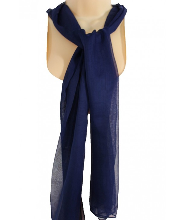 TFJ Women Fashion Neck Scarf Long Sheer Soft Fabric Light Elegant Dark Blue Navy - CX1250HU13F