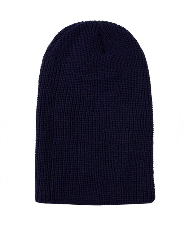 JIBIL Daily Beanie Hat- Men's Women's Winter Warm Soft Slouchy Long Cuff Skull Cap - Navy - CA185LH03TC