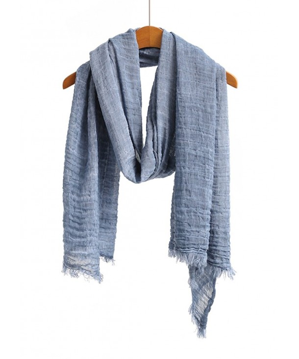 WS Natural Scarf / Shawl / Wrap Linen Feel Scarves For Men And Women. - Blue Original - C117YAUH0MM