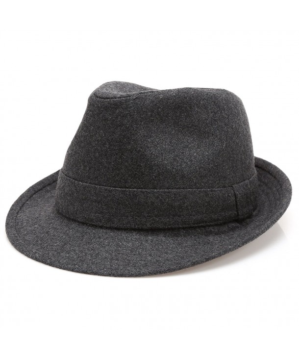 MIRMARU Men's Wool Blend Short Brim Fedora Hat with Band - Charcoal - C6184ELNLTT