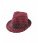 Dantiya Men's Plaid Wool Fedoras Jazz Trilby Hats - Red - CX11VJTNNB1