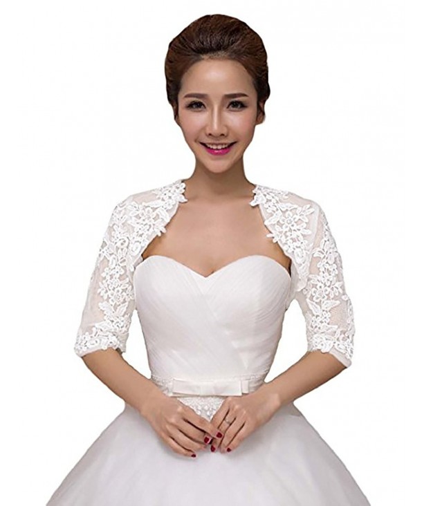 YSMei Women's Lace Half Sleeves Wedding Shrug Bridal Bolero Jackets Shawl PJ1004 - White - CF182XT9E2E