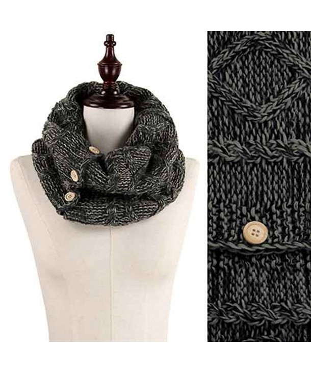 StylesILove Diamond Cable Womens Scarf Knit Snood Tube with Buttons - Slate - C6125FSSXXJ