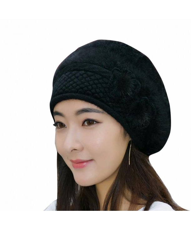 Women Crochet Winter Warm Knitting Beanie Hat Cap Beret Black CR187I20Z26