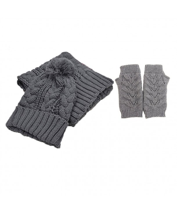 Jelinda Women Warm Knitted Scarf Gloves and Hat Winter Set - Gray - CI12O7D0FVG