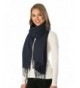 Momo Fashion Women's Cashmere Feel Oblong Fringe Scarf in Solid Colors - 7211-navy - CE1868C8DW2