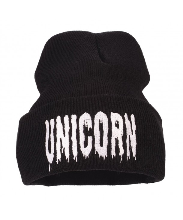 Flammi Unisex Stretch Plain Knit Cuff Beanie Hat Skull Beanie Cap - Black/Unicorn - CE12NG7BG8U