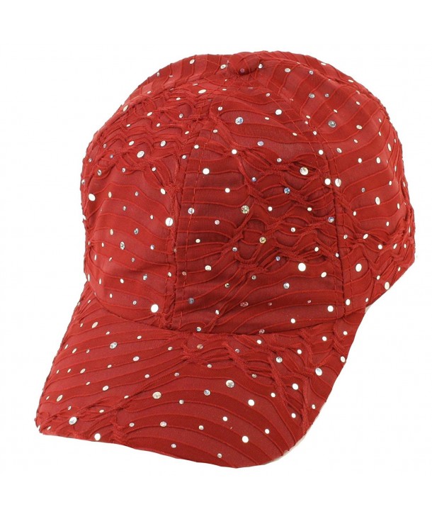 Ladies Sparkle Shiny Flashy Dance Party Baseball Hat Ball Cap Adjustable - Wine - CA110YC5245