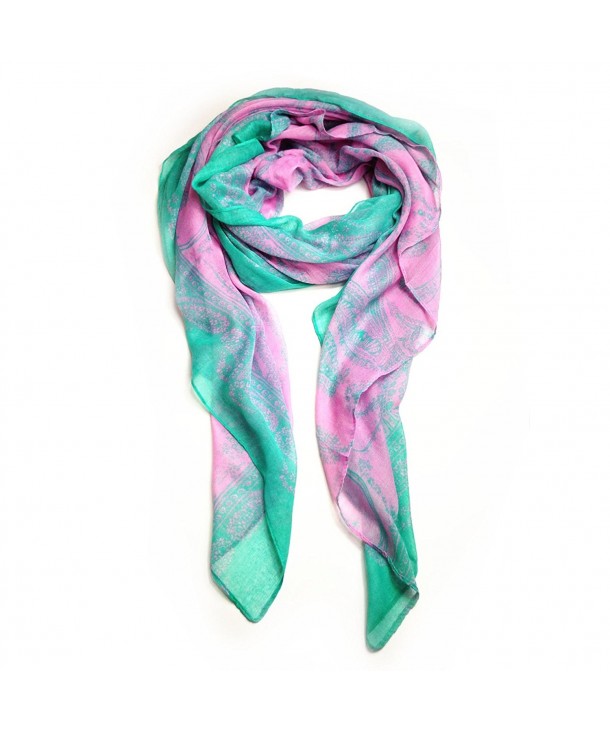 Paskmlna Women's Lightweight Paisley Printed Soft Large Wrap Scarves - 7721-green Pink - CD126VJPPEL