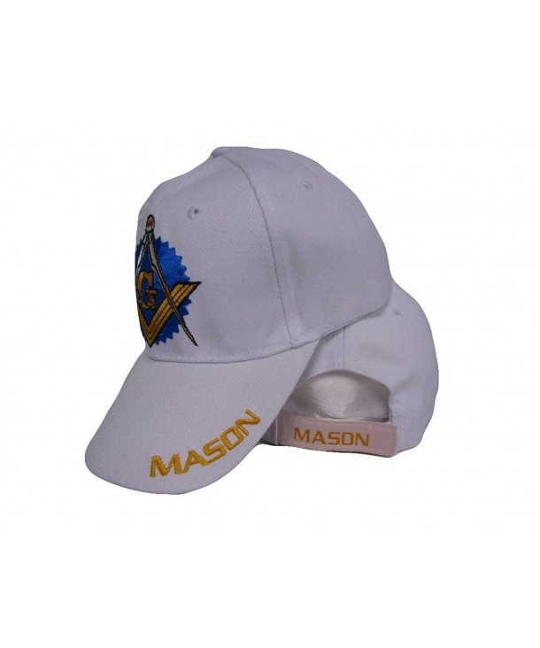 White Freemason Mason Masonic w/ Shadow Emblem Baseball Style Cap 3D Embroidered Hat - C0186DOUHE2