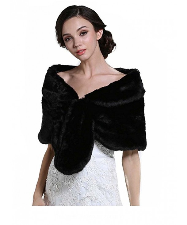Aukmla Wedding Fur Wraps Shawls for Women with Clasps - Black - C3185THG0UG