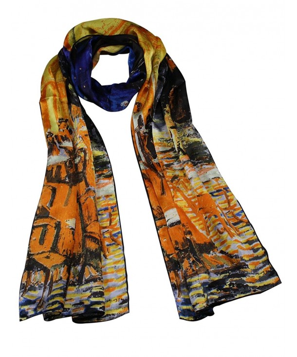 Dahlia Women's 100% Luxury Long Silk Scarf - Van Gogh's Art Collection - Cafe Terrace at Night - C7113ZBET5Z