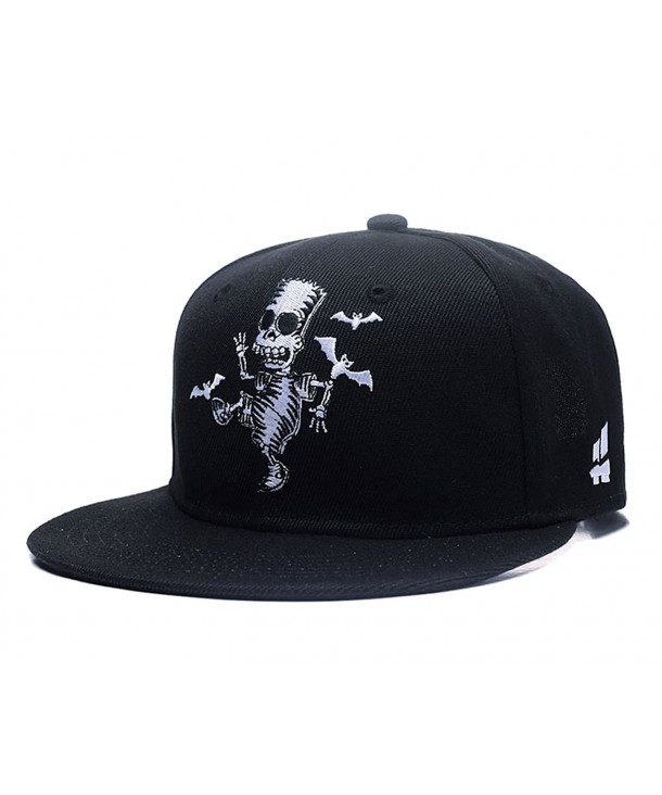Quanhaigou Skull Skeleton Baseball Cap- Men Solid Flat Bill Adjustable Snapback Hats Unisex - Black - C21832CI9OL