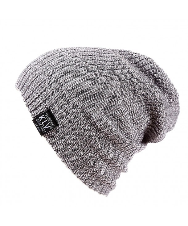 DUBUK Mens Winter Warm Knitting Hats Wool Baggy Slouchy Skull Cap Knit Beanie Hat - Light Grey - CQ186LC0NUS