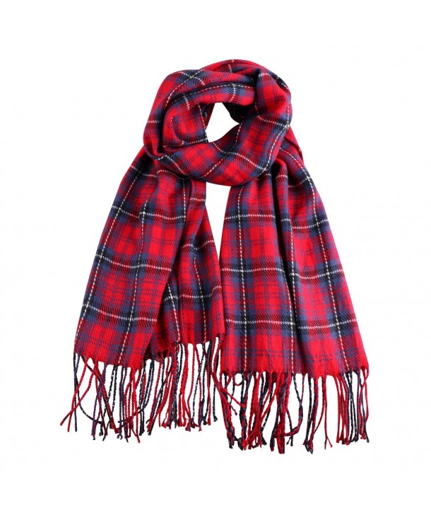 Stylish Long Plaid Cashmere Feel Blanket Lattice Grid Wrap Shawl Scarves - Red & Navy Blue - CD188KO8H39