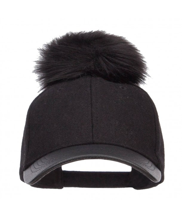 Pom Pom Wool Blend PU Cap - Black Black - C812N1Q4GKG