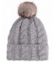 Arctic Paw Braided Heather Cable Knit Beanie with Faux Fur Pompom - Grey - C6185LUNZTN