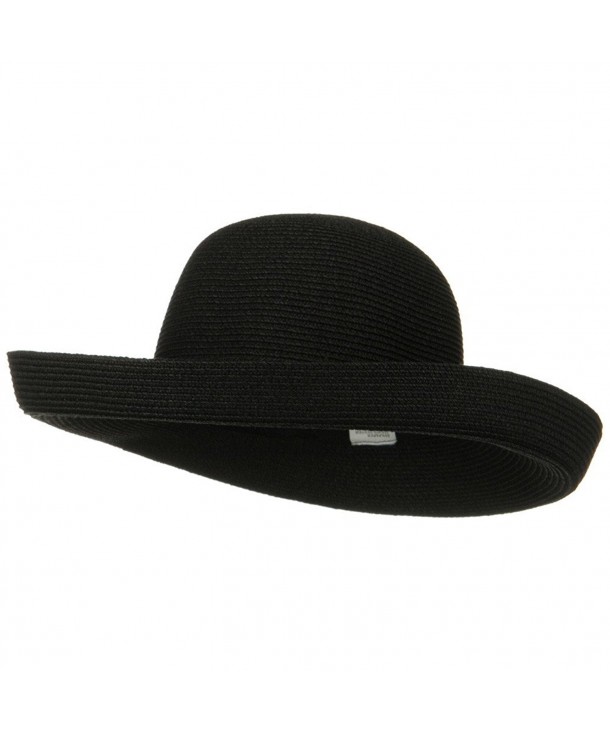 UPF 50+ Cotton Paper Braid Large Kettle Brim Hat - Black - C1116MT0VZJ