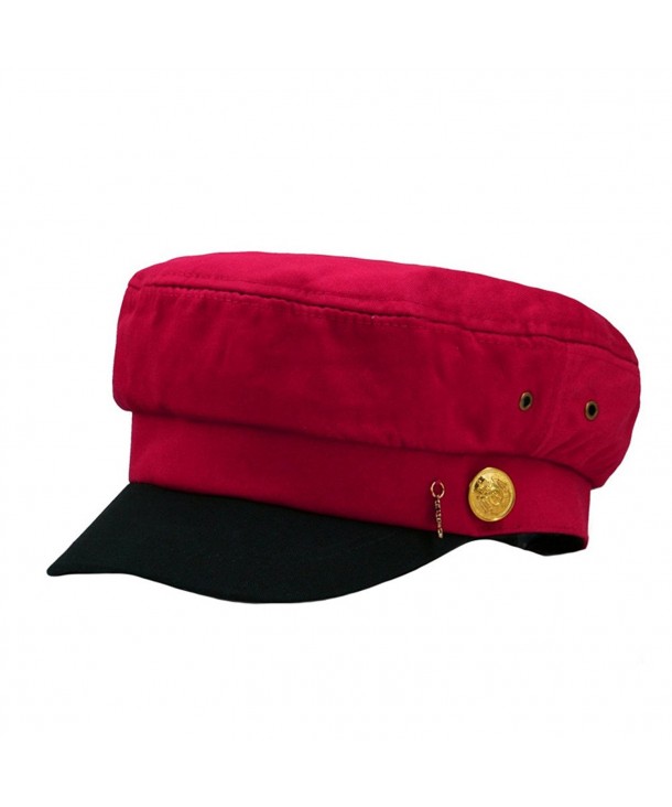 doublebulls hats Fitted Army Cap Men Women Unisex Captain Hats Retro Plain Flat Caps Sun Hat - Red - CO18535O5Y2