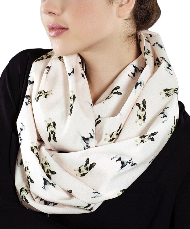 Etwoa's Boston Terrier Cream Infinity Scarf Circle Loop Scarf - C012O7ALTZN