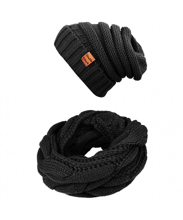 Winter Scarfs Knit Infinity Scarf Women & Men Circle Loop Scarves Hat Set - Black - CT1868M523L