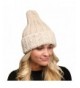 MIRMARU Women's Winter Knitted Long Pointy Top Faux Fur Trim Beanie Hat. - Beige - CR187CY22MO