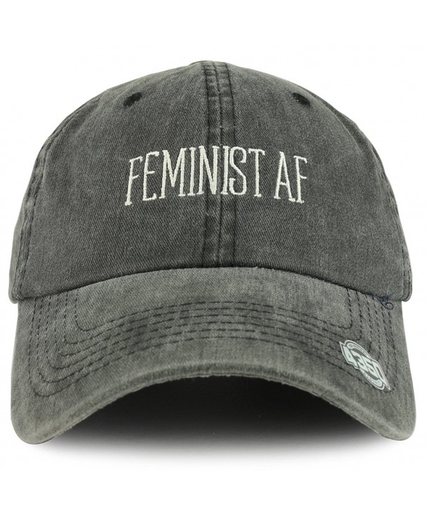 Trendy Apparel Shop Feminist AF Text Embroidered Washed Cotton Unstructured Baseball Cap - Black - CV187CZIQOK