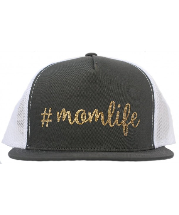 Mom Life Trucker Hat- Momlife Trucker Hat - Glittering Gold Baseball Cap - Greyglitter - CY1864YMI82
