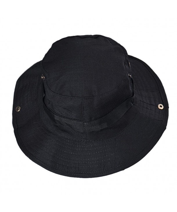 UPLOTER Bucket Hat Boonie Hunting Fishing Outdoor Wide Cap Brim Military Unisex - Black - CS12K1P4OUR