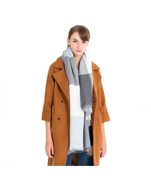 Women Plaid Blanket acrylic square scarf winter over size warm - Lightblue Grey - CN187DIS366
